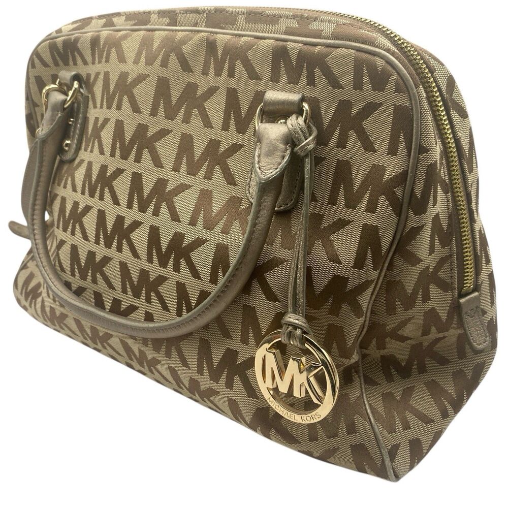 MICHAEL KORS Ginger Signature Shoulder Bag Canvas Leather Trim Purse *READ